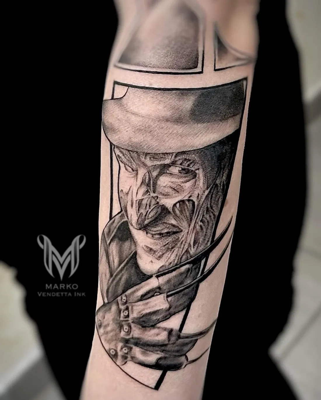 Freddy Krueger Portrait auf Unterarm — Realismus Tattoo von Marko