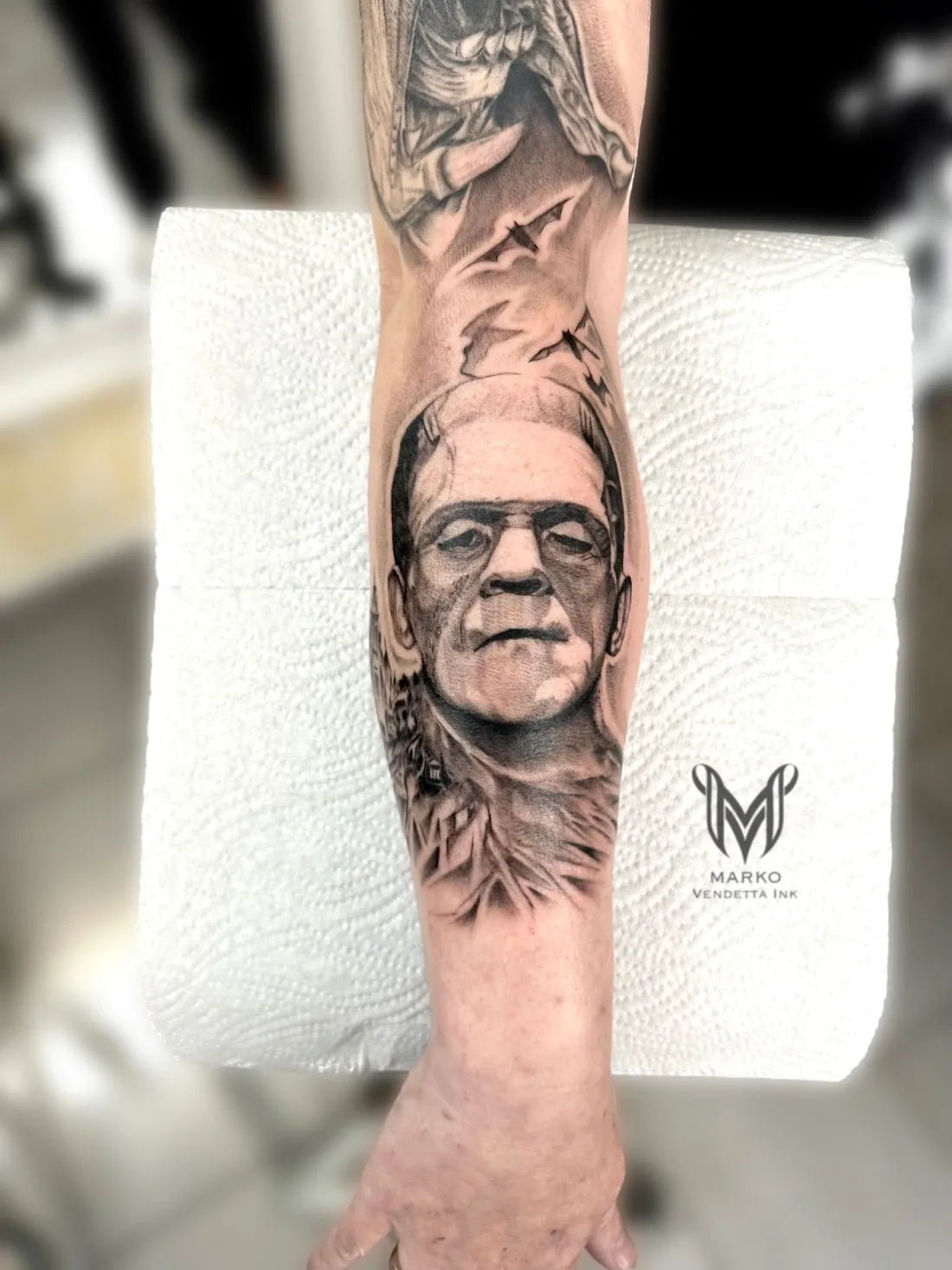 Frankensteins Monster auf Unterarm — Realismus Tattoo von Marko
